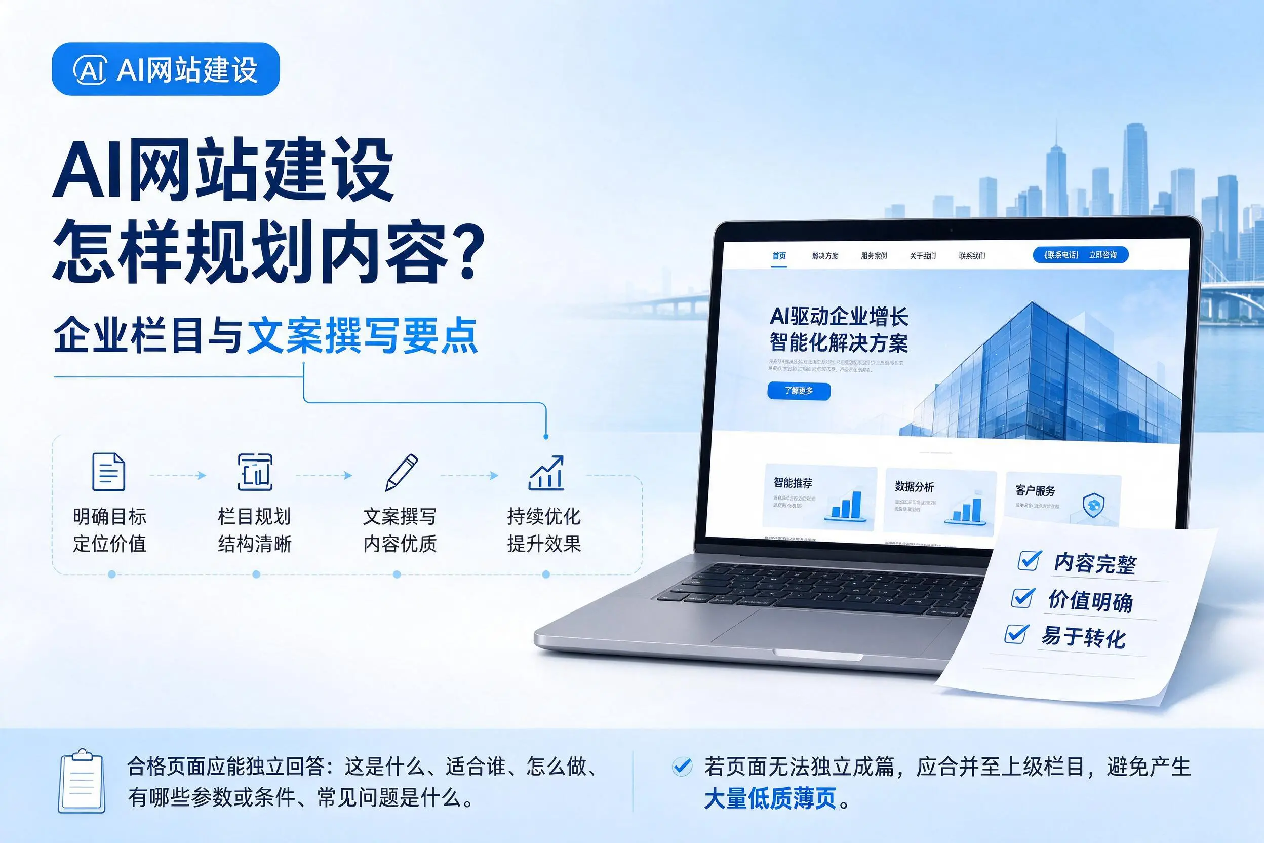AI网站建设怎样规划内容？无锡企业栏目与文案撰写要点